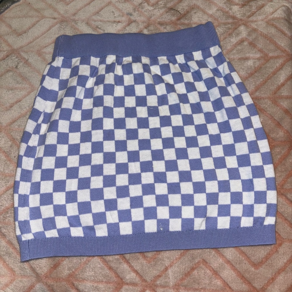 Purple plaid long skirt.